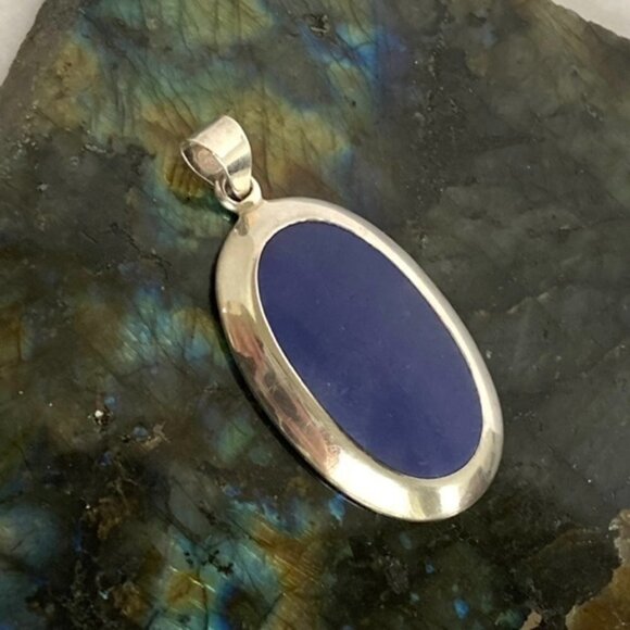 Sterling Silver 925 1.91" Oval Faux Lapis Pendant 9g Thai SX Sally C. Treasures - Picture 15 of 16